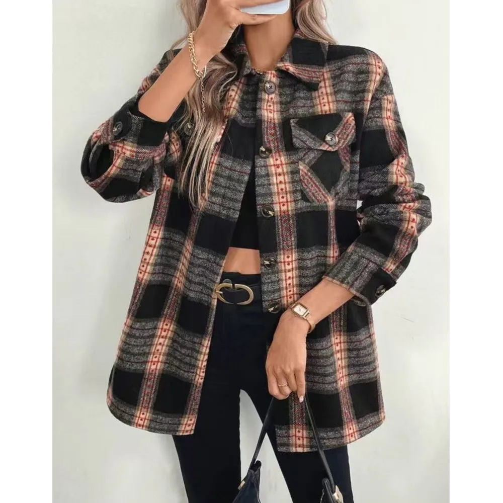 Mantel Lengan Panjang Bermotif - Flannel Shirt Lined ulasan dan harga